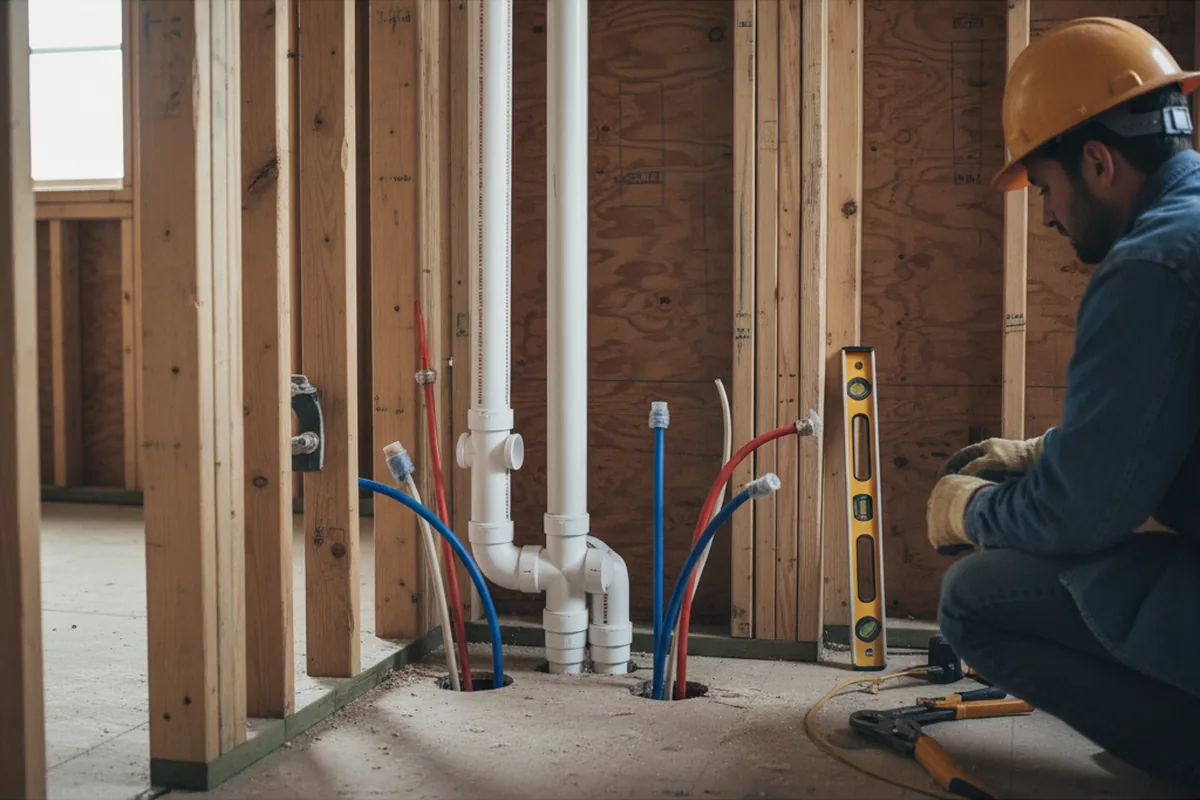 Drain and supply rough-in during Leak Detection in Hubertus