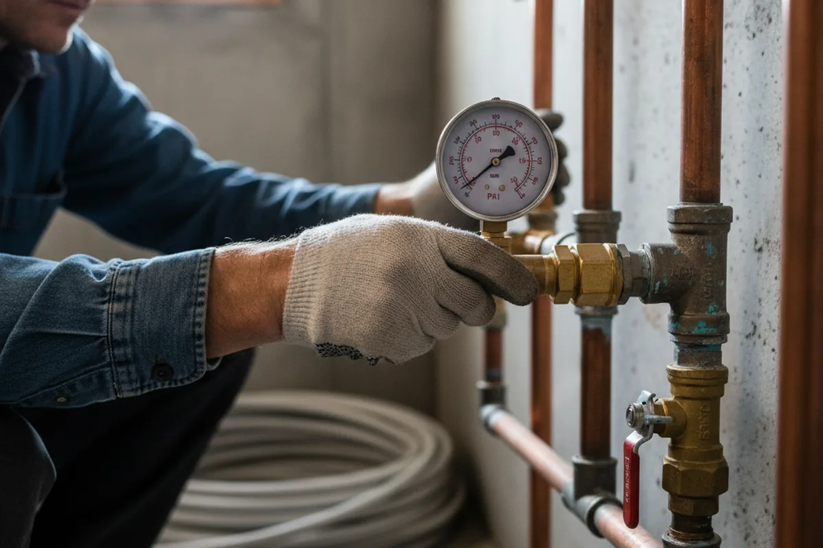 Pressure testing a repaired line during Water Line Repair in Hubertus